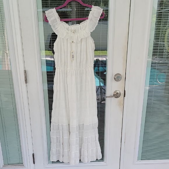 Max Studio Dresses & Skirts - Max Studio White Gauzy Cotton Tiered Midi Dress Sz L Lined